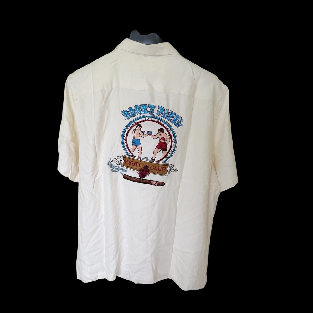 Rocky Patel Fight Club Silk Camp Shirt‎ XL Cream Cigar Boxing Embroidered